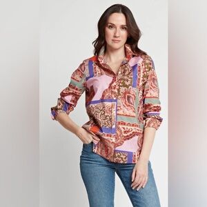 NWT HINSON WU Reese Long Sleeve Patchwork Paisley Print Shirt